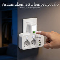 VirtaKoti – Kompakti jatkopistorasia USB-porteilla ja yövalolla