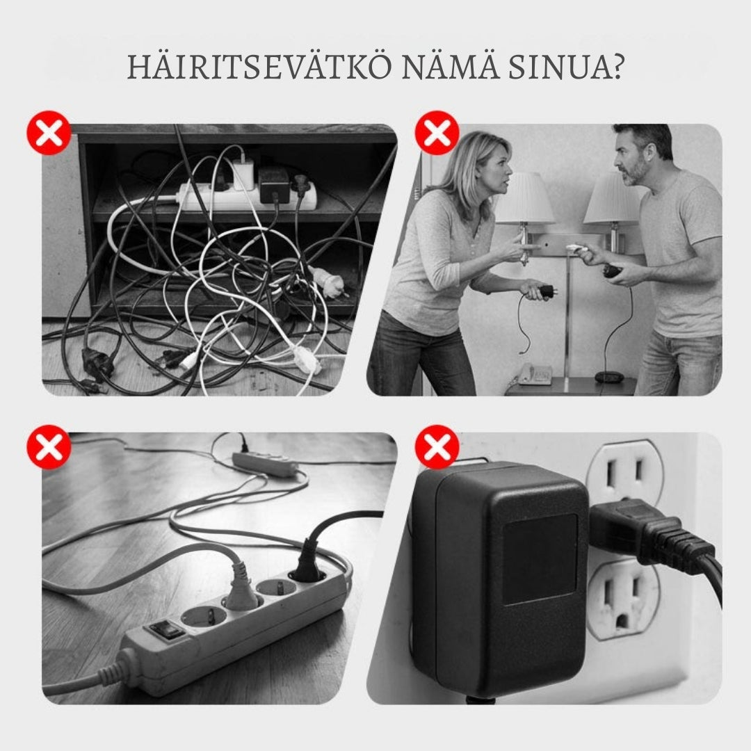 VirtaKoti – Kompakti jatkopistorasia USB-porteilla ja yövalolla