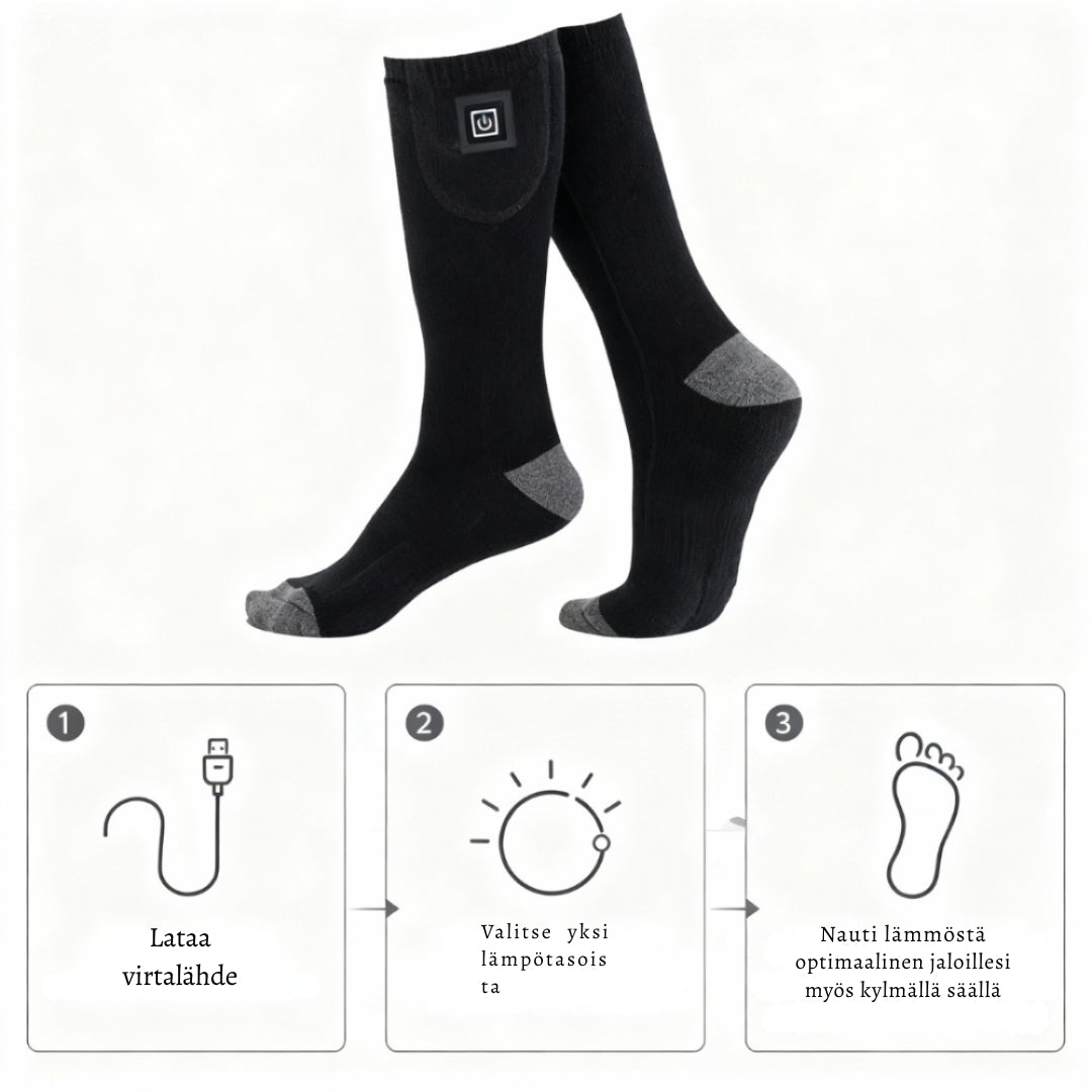 LämpöSukka – Sähkölämmitettävät sukat miellyttävään ja säädettävään lämpöön